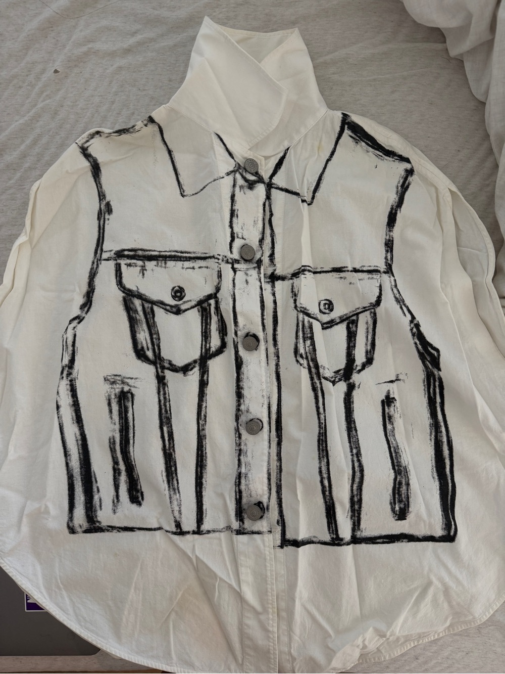 MM6 Maison Martin Margiela White Shirt with Black Painterly Print
